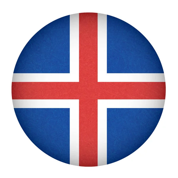 Исландский флаг в форме круга, изолированный ягодичный батон из икеландского баннера с царапанной текстурой, гранж . — стоковый вектор