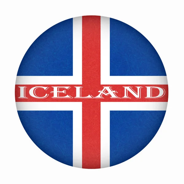 Iceland flag in circle shape, isolated buttom of icelandic banner with scratched texture, grunge. — Stock Vector