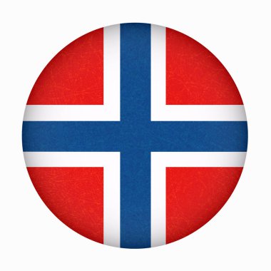 Norveç bayrağı daire şeklinde, çizik tekstürlü Norveç Banner izole düğmesini grunge. 