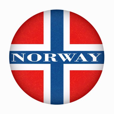 Norveç bayrağı daire şeklinde, çizik tekstürlü Norveç Banner izole düğmesini grunge. 
