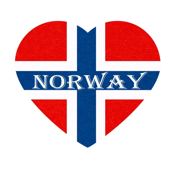 Флаг Норвегии Форме Сердца Скандинавская Страна Изолированное Норвежское Знамя Поцарапанной — стоковый вектор
