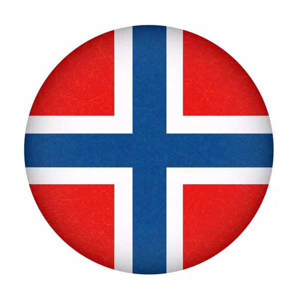 Norvégia lobogója, kör alakú, elszigetelt gomb karcos textúra, norvég transzparens grunge. — Stock Vector