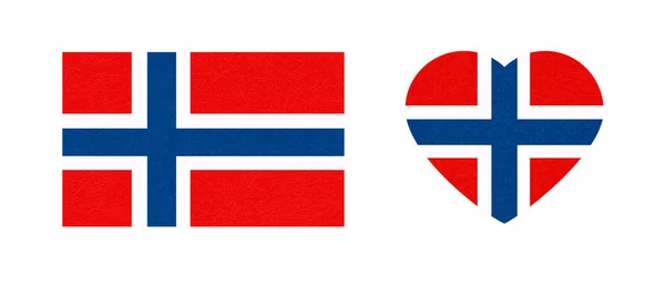 Norge flagga i olika former, skandinaviskt land, isolerade norska banner med repiga textur, grunge. — Stock vektor