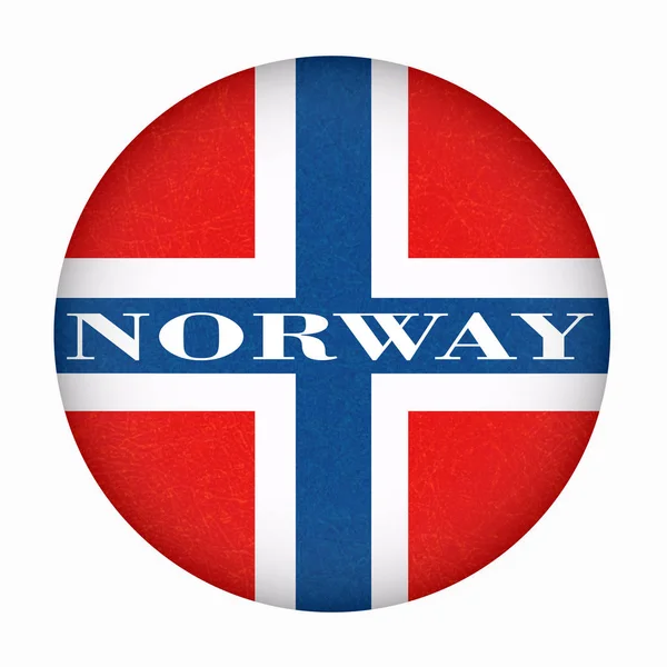 Bandeira da Noruega em forma de círculo, botão isolado de bandeira norueguesa com textura riscada, grunge . —  Vetores de Stock