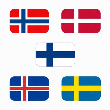 Bayraklar Scandinavia, İskandinav kuzey eyaletleri, Kuzey ülkeleri simgeler afiş.