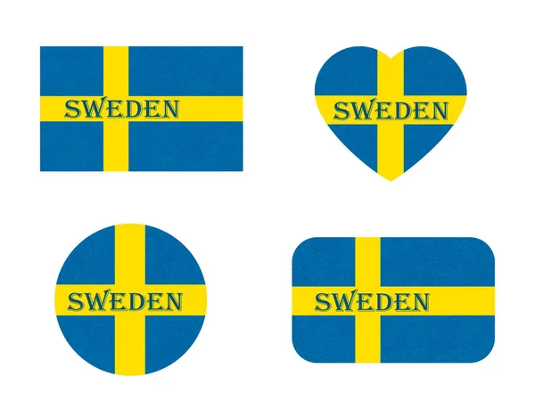 Zweden vlag in verschillende vormen, Scandinavisch land, geïsoleerde Zweedse banner met krassen textuur, grunge. — Stockfoto