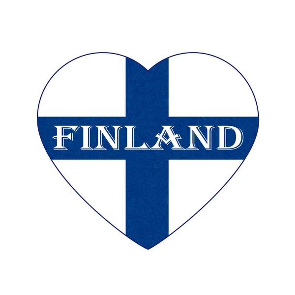 Finská vlajka v srdci tvar, skandinávské země Severní, izolované finský nápis s texturou, poškrábaný, grunge. — Stockový vektor