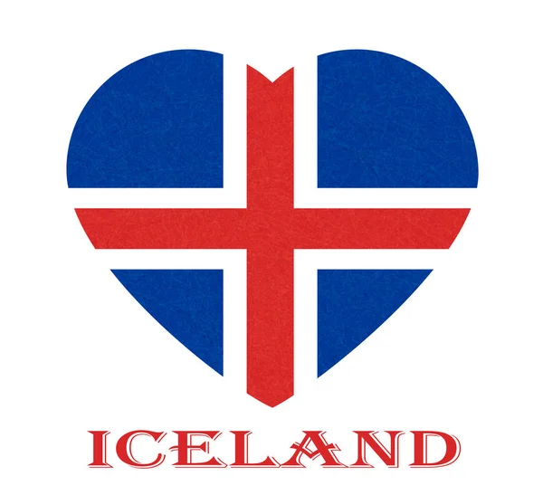 Bandera de Islandia en forma de corazón, bandera de hielo con textura rayada, grunge, aislado . — Vector de stock