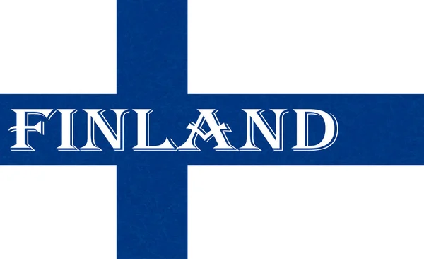 Vlajka Finska, skandinávské země Severní, izolované finský nápis s texturou, poškrábaný, grunge. — Stockový vektor