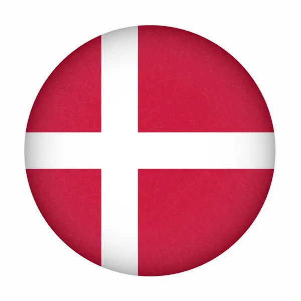 Daire içinde Danimarka bayrağı şekli, İskandinav Kuzey ülke, izole Danimarka afiş ile çizilmiş doku, grunge. — Stok Vektör