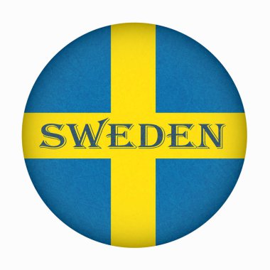 Daire şeklinde, İskandinav ülke İsveç bayrağı. İzole İsveçli afiş ile çizilmiş doku, grunge. Düz stil, arka plan gürültü, mermer ile vektör dokulu. Kare yönlendirme.