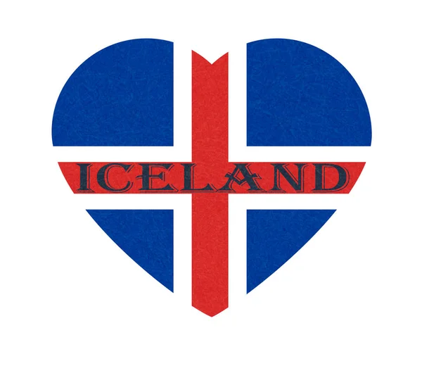 Bandera de Islandia en forma de corazón, bandera de hielo con textura rayada, grunge, aislado . — Vector de stock