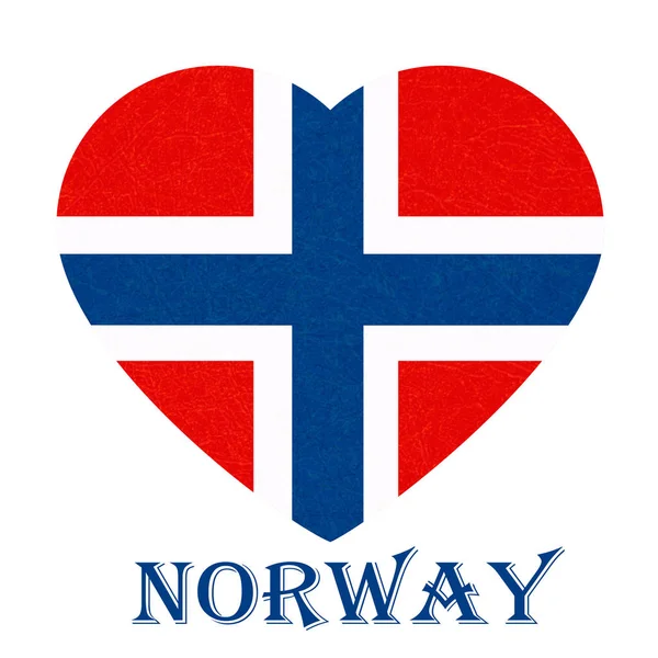 Флаг Норвегии в форме сердца, скандинавская страна, изолированный норвежский баннер с царапанной текстурой, гранж . — стоковый вектор