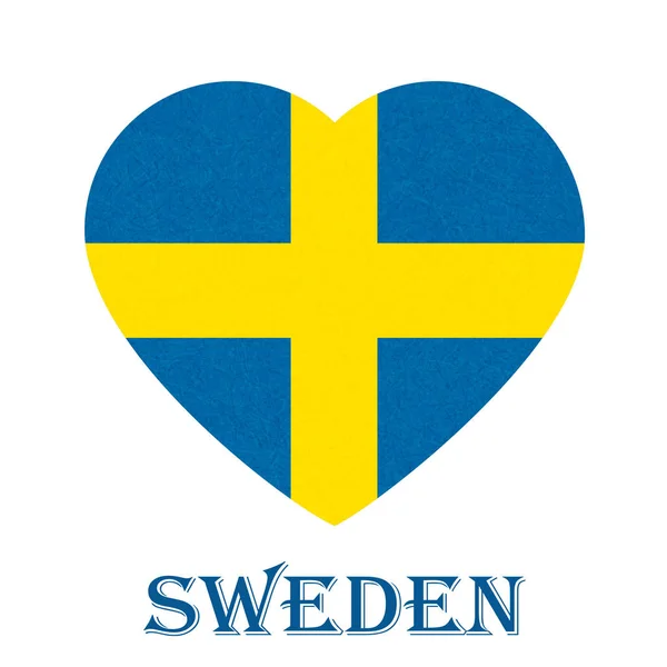 Bandera de Suecia en forma de corazón, país escandinavo, bandera sueca aislada con textura rayada, grunge . — Vector de stock
