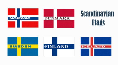 Bayraklar Scandinavia, İskandinav kuzey eyaletleri, Kuzey ülkeleri simgeler afiş.