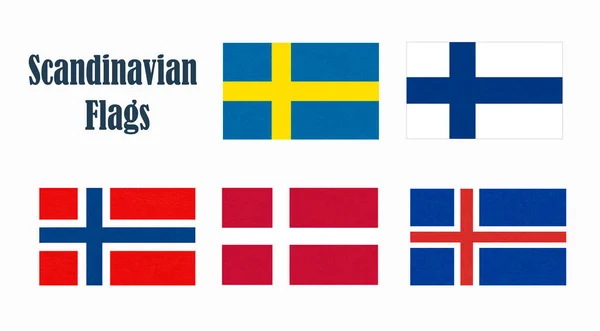 Lijst van vlaggen van Scandinavië, Scandinavische noordelijke staten, Noordse landen banners pictogrammen. — Stockfoto