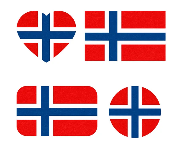 Norge flagga i olika former, skandinaviskt land, isolerade norska banner med repiga textur, grunge. — Stockfoto