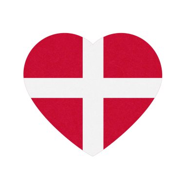 Danimarka bayrağı kalbinde şekil, İskandinav Kuzey ülke, izole Danimarka afiş ile çizilmiş doku, grunge. 