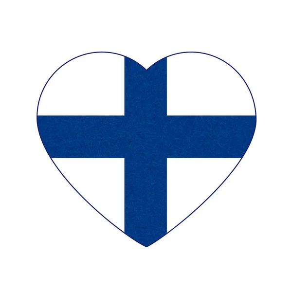 Bandera de Finlandia en forma de corazón, país nórdico escandinavo, bandera finlandesa aislada con textura rayada, grunge . — Vector de stock