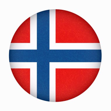 Norveç bayrağı daire şeklinde, çizik tekstürlü Norveç Banner izole düğmesini grunge. 