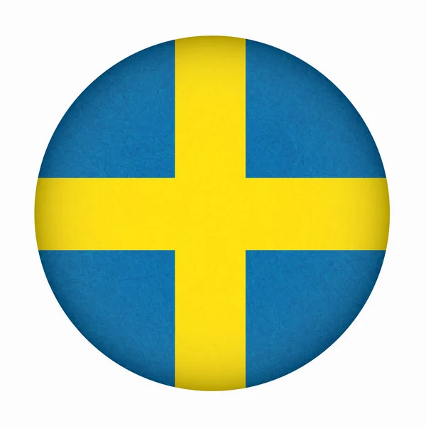Bandera de Suecia en forma de círculo, país escandinavo, bandera sueca aislada con textura rayada, grunge . — Vector de stock