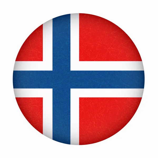 Bandera de Noruega en forma de círculo, botón aislado de bandera noruega con textura rayada, grunge . — Archivo Imágenes Vectoriales