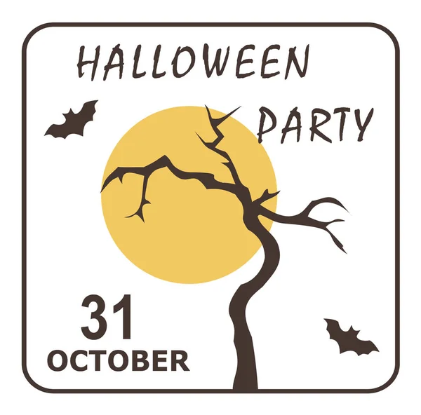 Árbol seco y murciélagos en el fondo de la luna llena. Elegante ilustración vectorial colorido de feliz Halloween . — Vector de stock