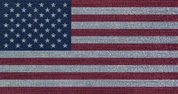 Grunge faded flag of USA. Isolated American banner on denim fabric. Rustic vintage style. U.S. independence, Memorial day. — Stock Photo, Image