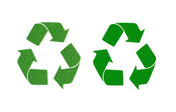 Grama de textura. Ícone diferentes sinais verdes de reciclagem. Símbolo da reciclagem, relações amigáveis com o meio ambiente . — Vetor de Stock
