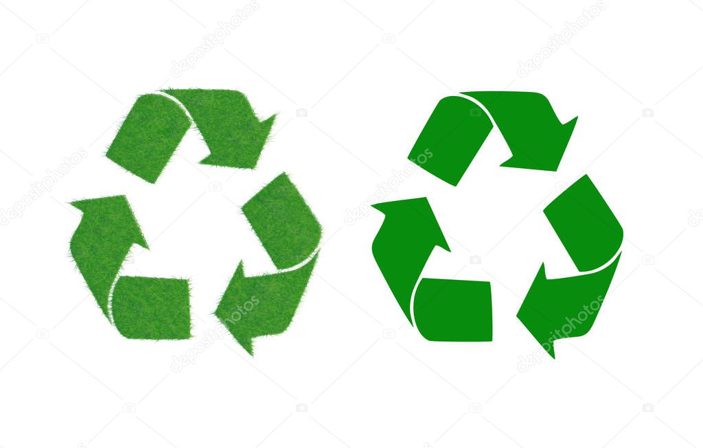 Texture grass. Icon different green signs of recycling. Symbol of recycle, friendly relations to environment.