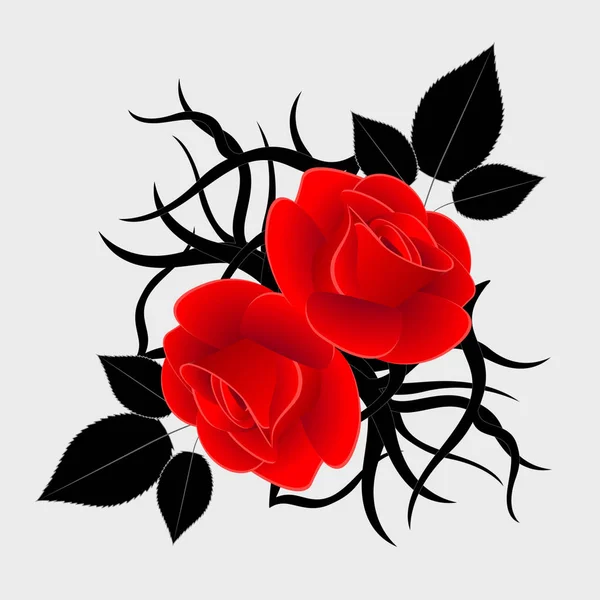 灰色の背景の赤いバラの黒のデザイン要素とを分離します — ストックベクタ