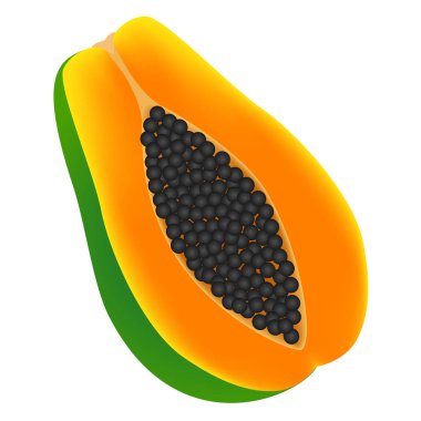 Beyaz arka planda yarım olgun papaya meyvesi izole.