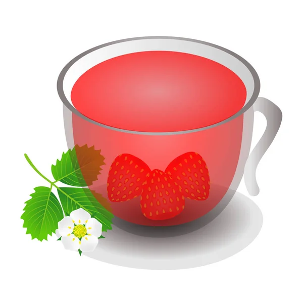 Cup Tea Made Strawberries Isolated White Background — Stock Vector
