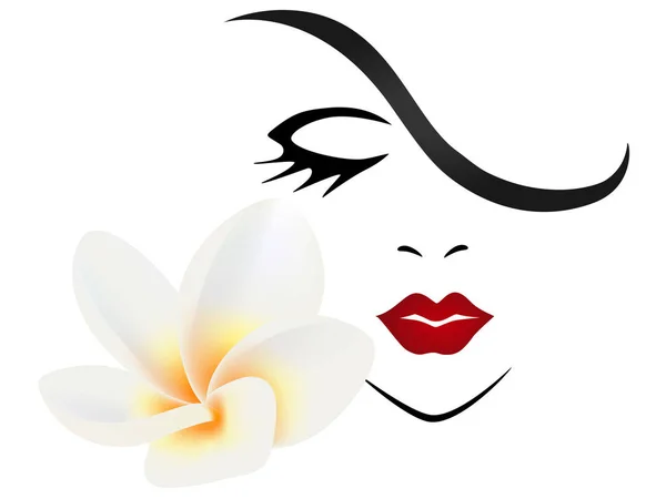 Rostro Una Niña Con Flores Frangipani Plumeria Sobre Fondo Blanco — Vector de stock