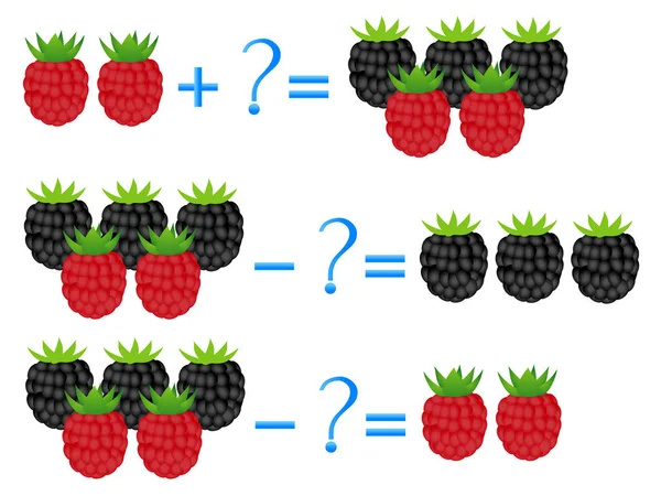 Action Relation Addition Soustraction Exemples Avec Les Baies Jeux Éducatifs — Image vectorielle