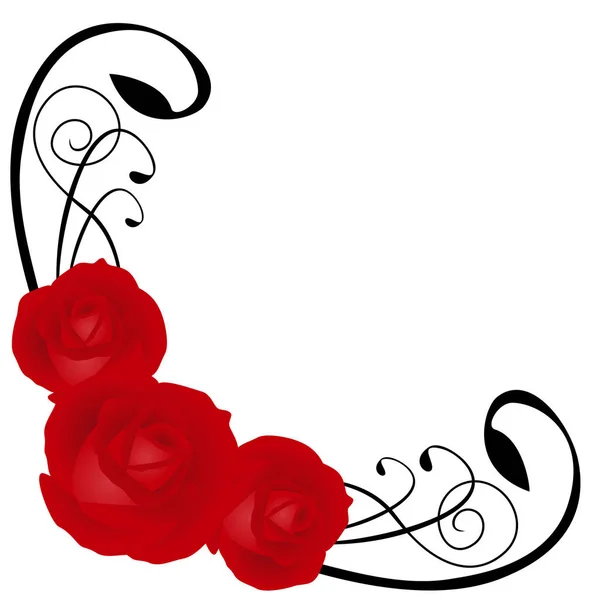 角落与红色玫瑰在白色背景 — 图库矢量图片
