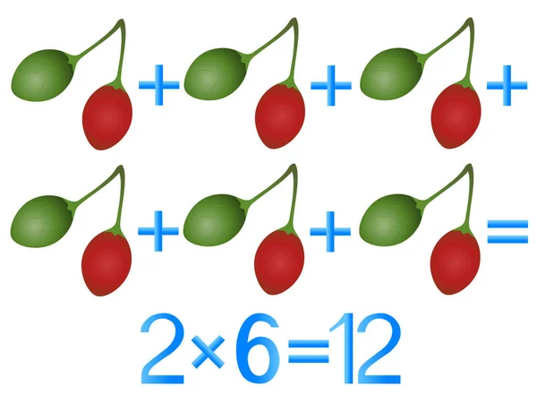 Juegos Educativos Para Niños Acción Multiplicadora Ejemplo Con Fruta Tamarillo — Vector de stock