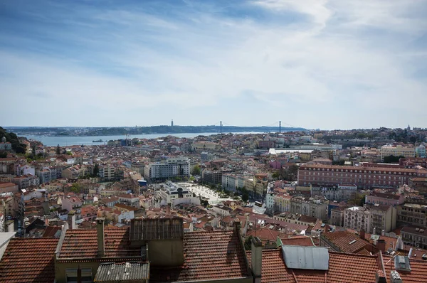 Şehir Şehir Lizbon Portekiz Arka Plan Üzerinde Tagus Nehri Ile — Stok fotoğraf