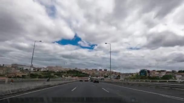 Zeitraffer Der Ausfahrt Aus Lissabon Portugal Vorbei Aquädukt Aguas Livre — Stockvideo