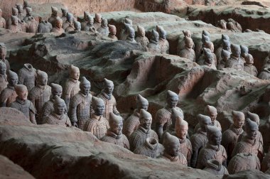 Xian, Çin - 6 Ağustos 2012: Ayrıntı pişmiş toprak Warriors yakınındaki Çin Xian şehir