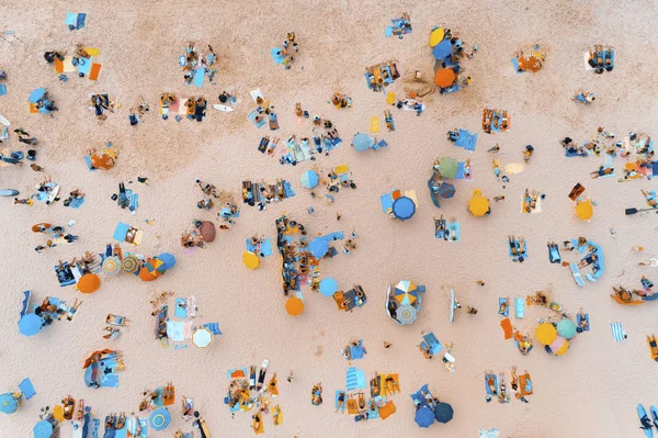 Aerial View People Sunbathing Beautiful Beach Portugal Concept Summer Vacations — Stock Photo, Image