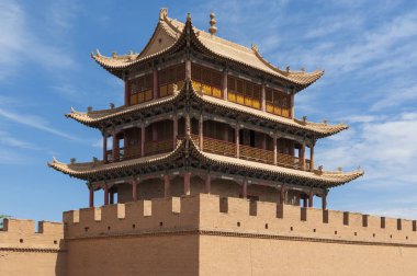 Detail of a tower of the Jiayuguan fort near the city of  Jiayuguan in the Gansu Province, China clipart