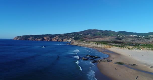 Luftaufnahme Des Guincho Strandes Praia Guincho Mit Dem Roca Kap — Stockvideo