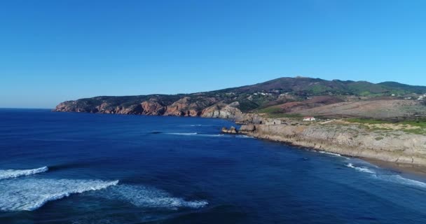 Vista Aérea Costa Perto Praia Guincho Praia Guincho Com Cabo — Vídeo de Stock