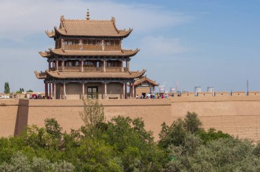 Jiayuguan, China - August 9, 2012: Chinese tourists at the Jiayuguan Fort, in the Gansu Province, China.