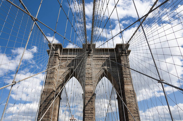 Detail of the Brooklyn Bridge in New York City, USA.