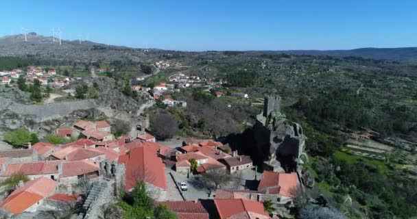 Вид Воздуха Историческую Деревню Сортелья Португалии — стоковое видео