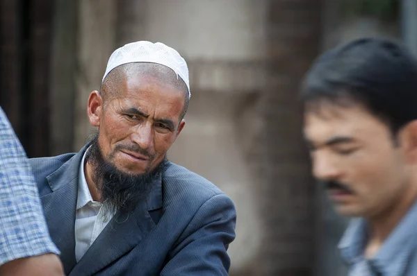 Kashgar Xinjiang China Agosto 2012 Retrato Hombre Uigur Mercado Callejero — Foto de Stock