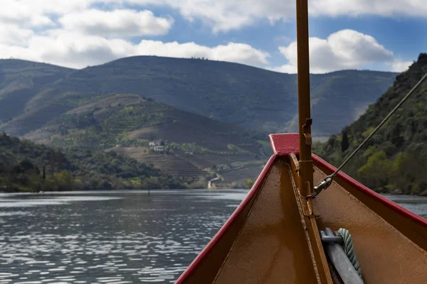 Vista Panorâmica Rio Douro Vale Douro Partir Barco Rabelo Portugal — Fotografia de Stock