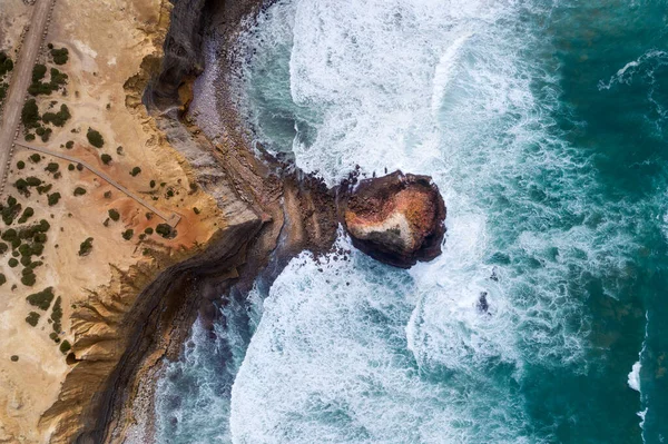 Aerial Drone Photo Waves Crashing Rocks Beautiful Coastline Vicentine Coast — Stock Photo, Image